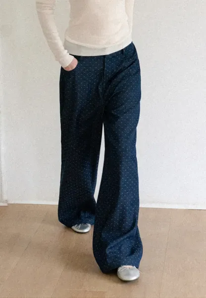 Wide Leg Polka Dot Patterned Casual Pants