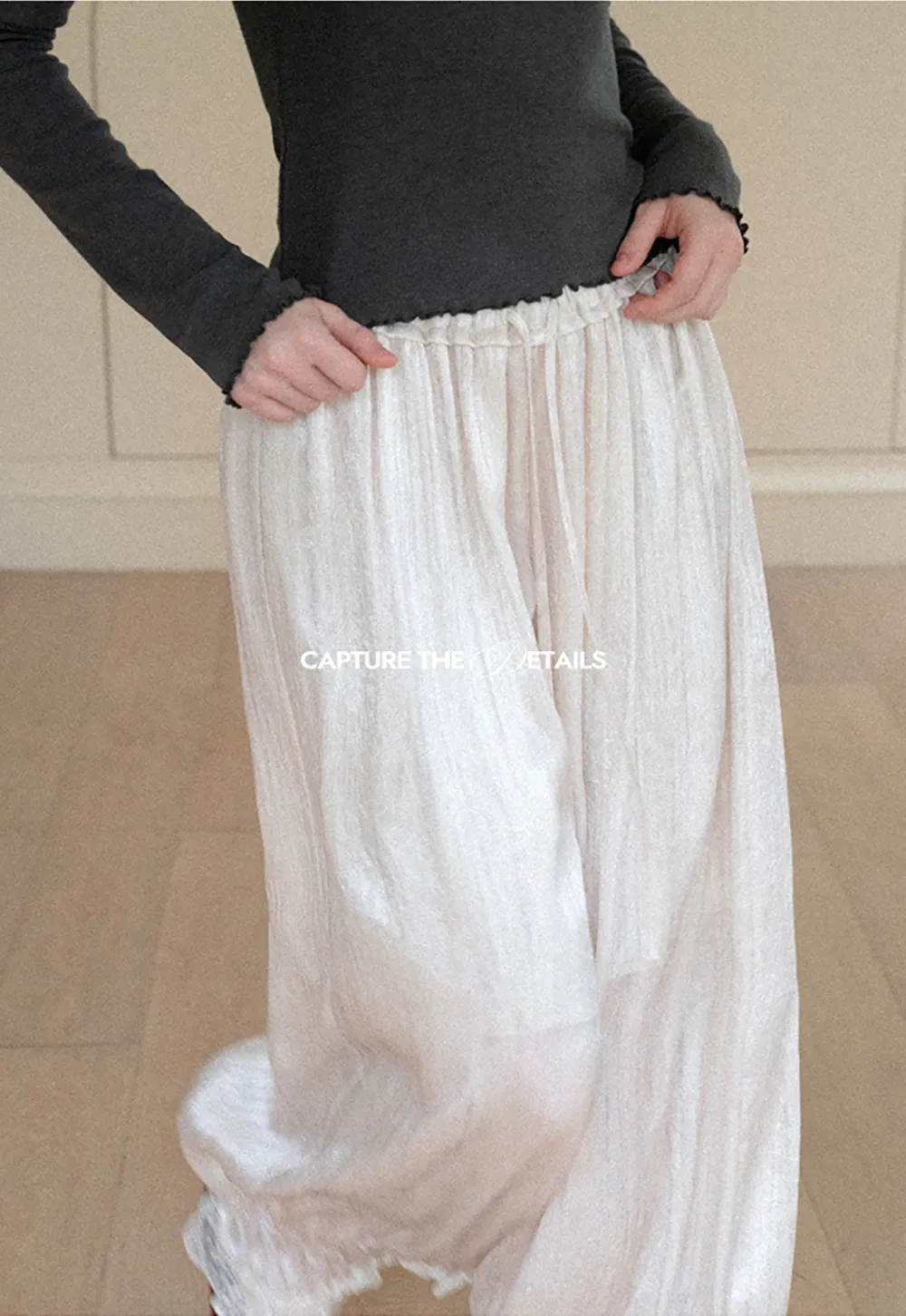 Lace Trim Elastic Cuff Wide Leg Casual Pants