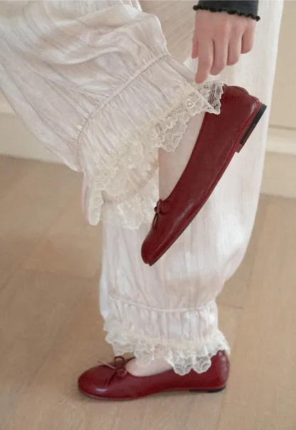 Lace Trim Elastic Cuff Wide Leg Casual Pants