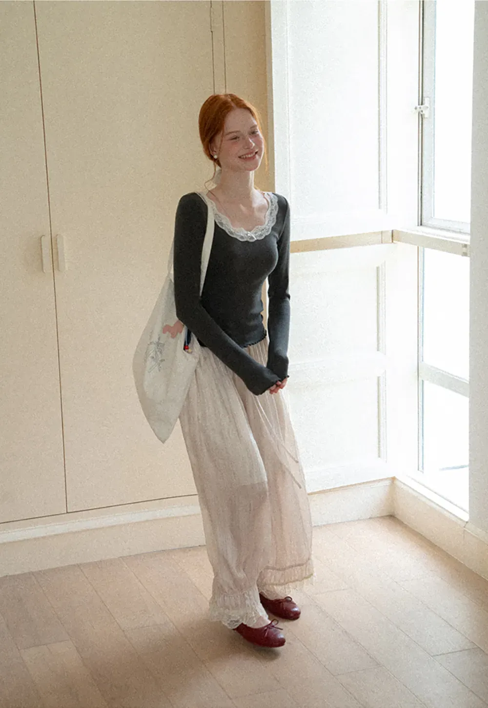 Lace Trim Elastic Cuff Wide Leg Casual Pants