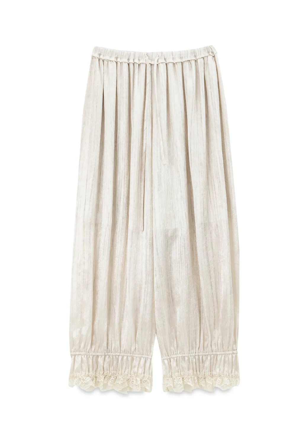 Lace Trim Elastic Cuff Wide Leg Casual Pants