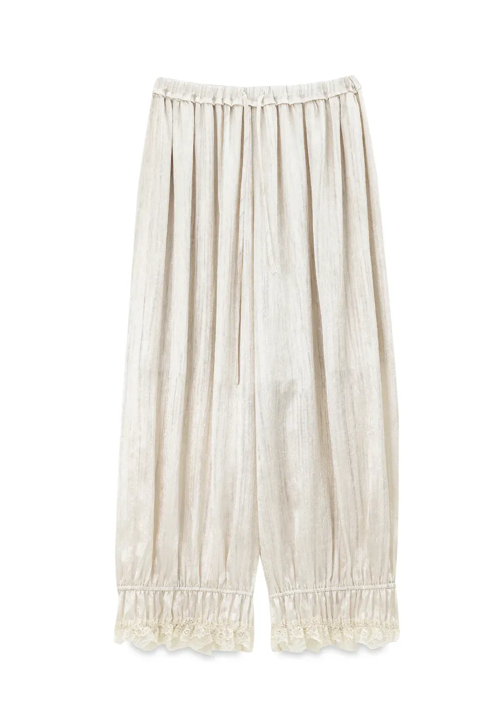 Lace Trim Elastic Cuff Wide Leg Casual Pants