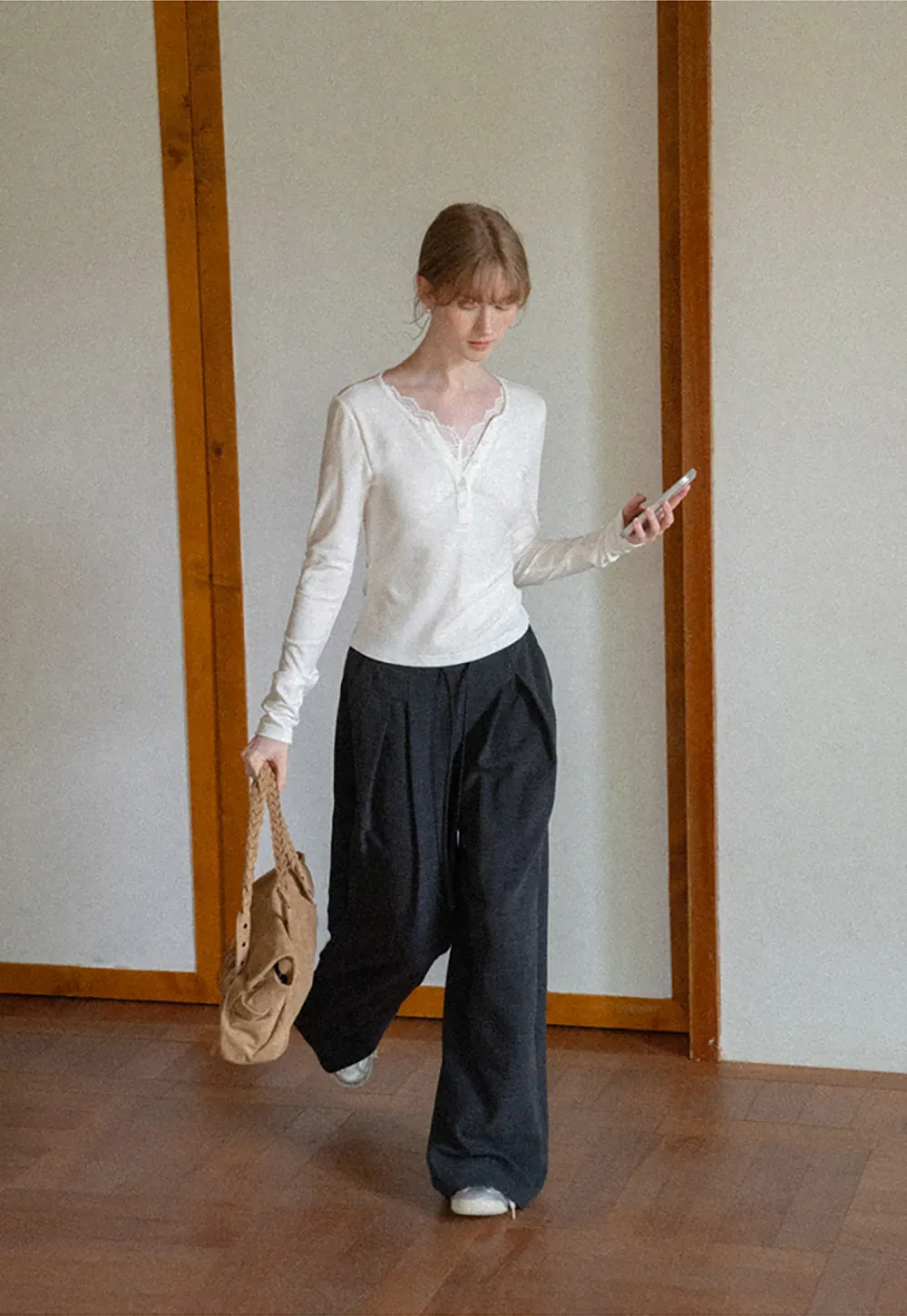 Wide Leg Pleated Casual Pants