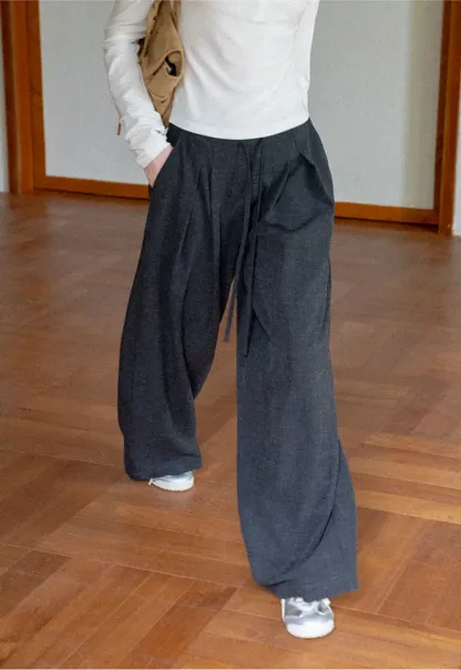 Wide Leg Pleated Casual Pants