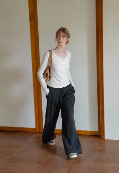 Wide Leg Pleated Casual Pants