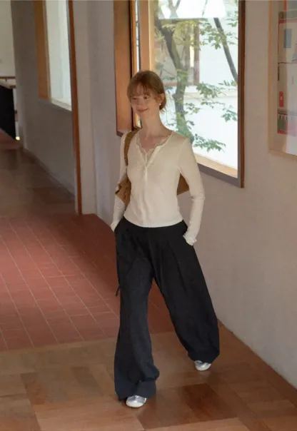 Wide Leg Pleated Casual Pants
