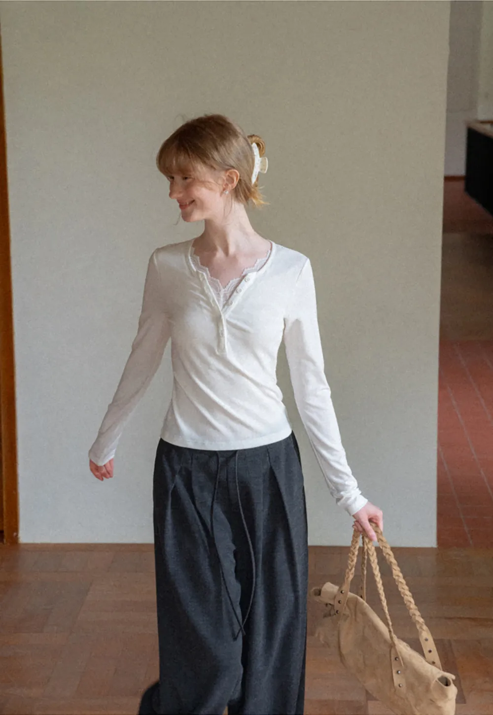 Wide Leg Pleated Casual Pants