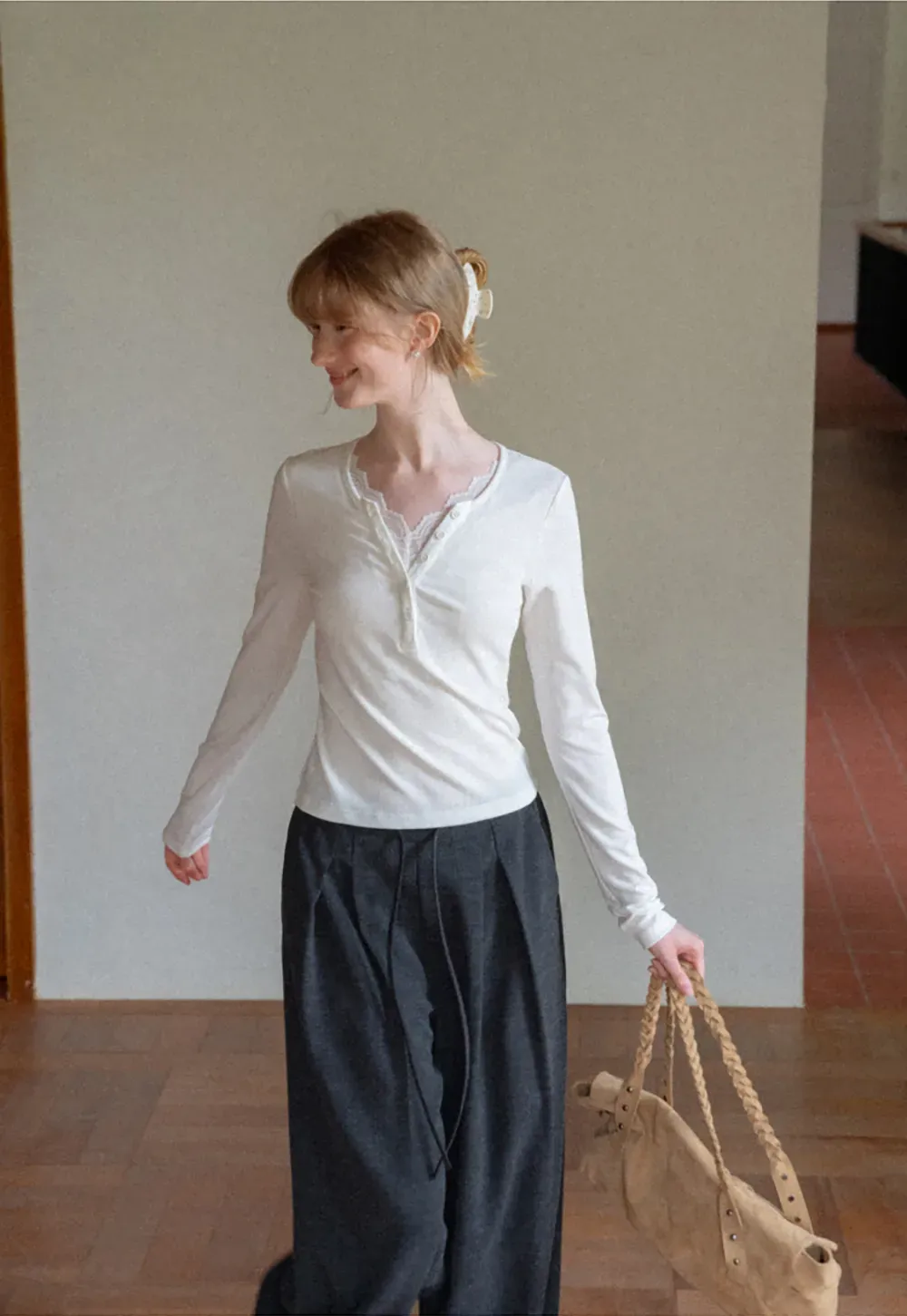 Wide Leg Pleated Casual Pants