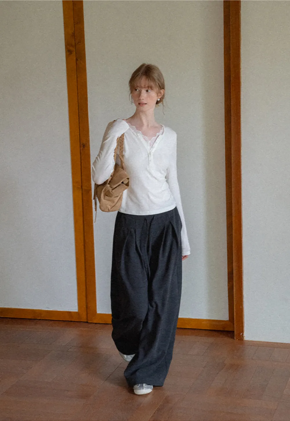 Wide Leg Pleated Casual Pants