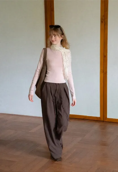 Wide Leg Pleated Casual Pants