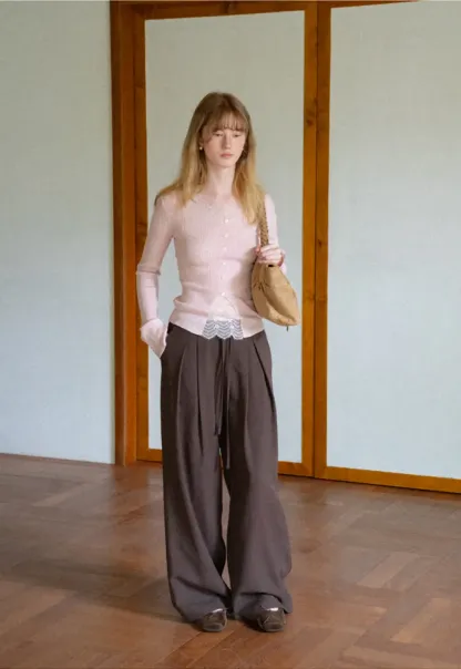 Wide Leg Pleated Casual Pants