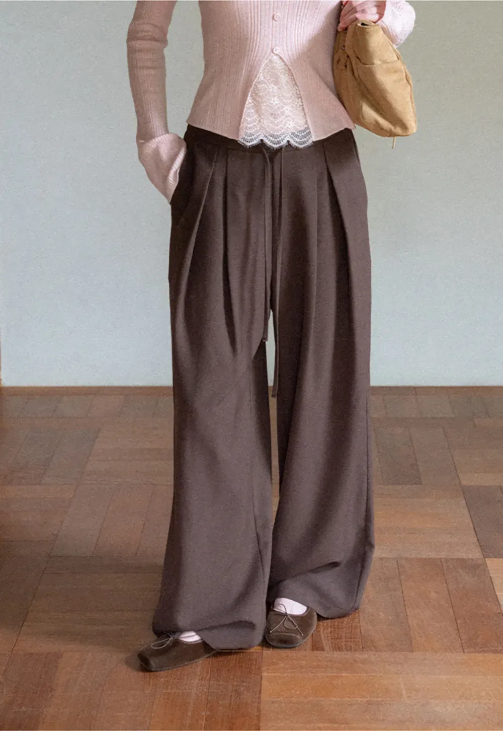 Wide Leg Pleated Casual Pants