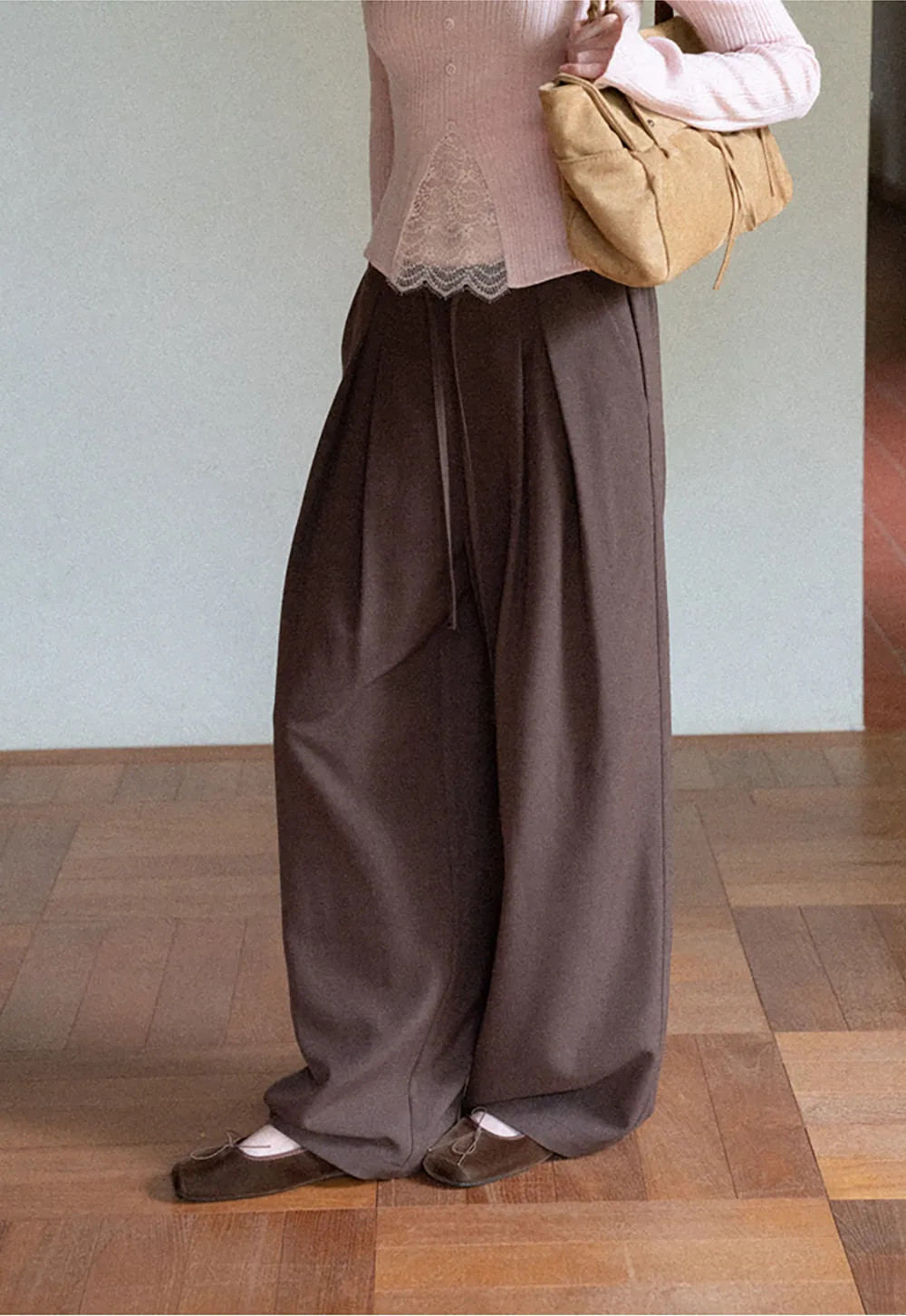 Wide Leg Pleated Casual Pants