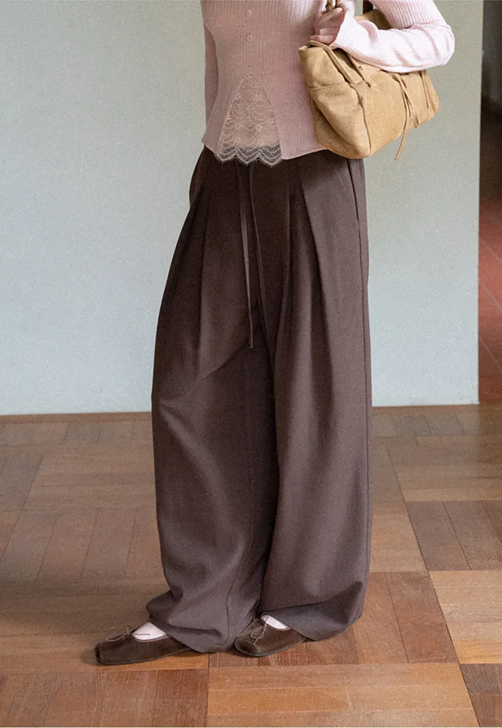 Wide Leg Pleated Casual Pants