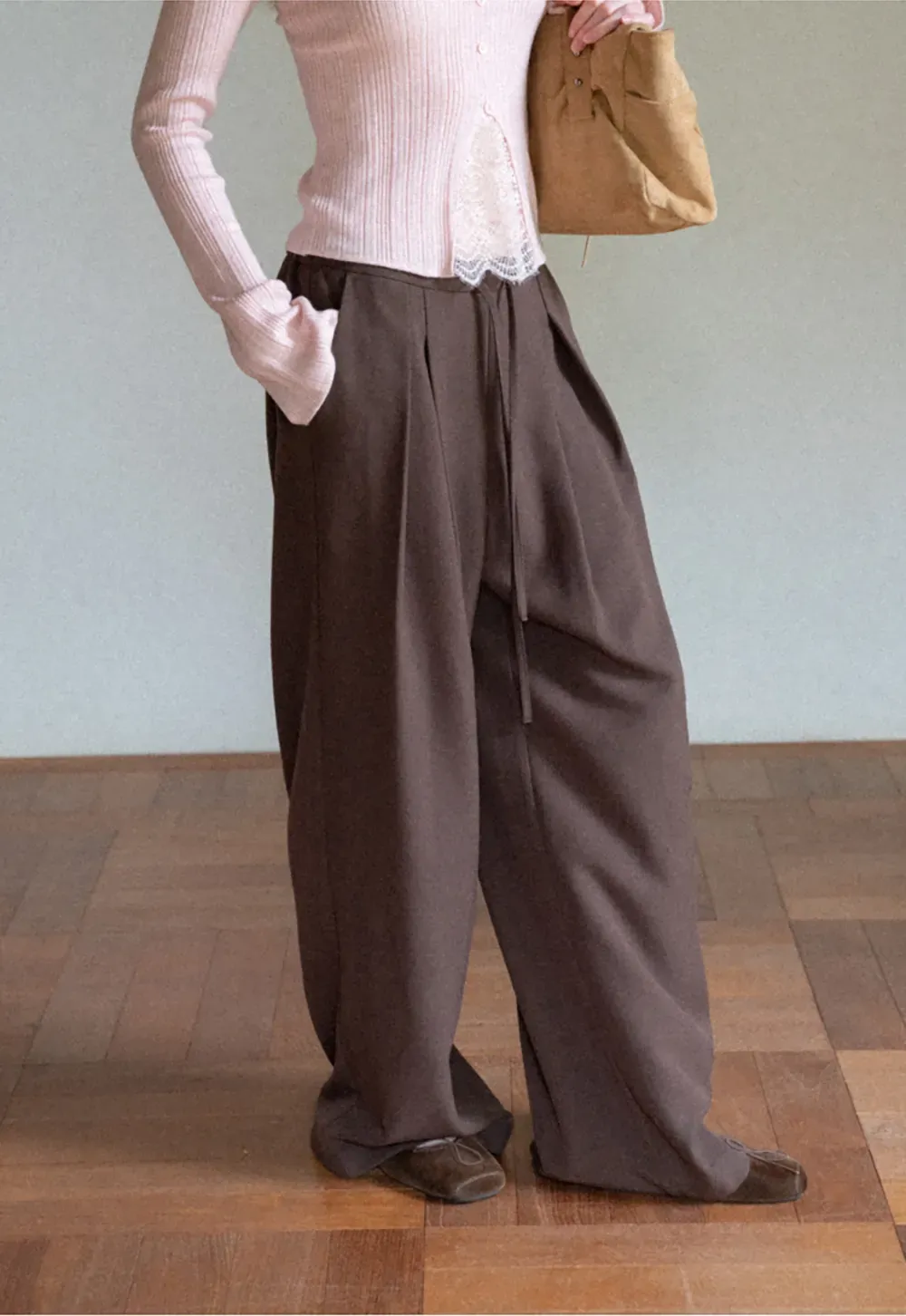 Wide Leg Pleated Casual Pants