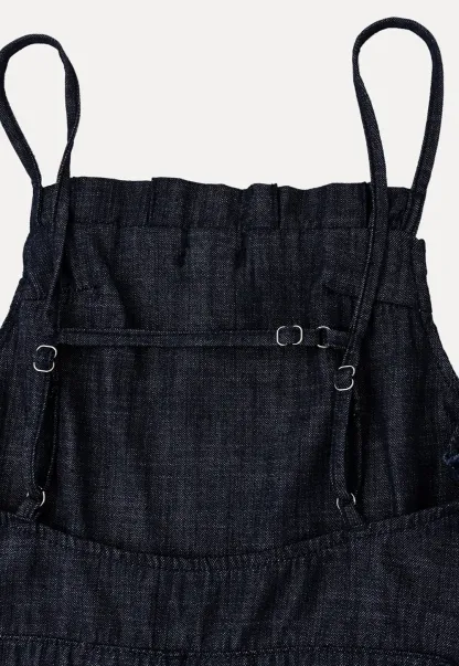 Ruched Waist Wide Leg Denim Jumpsuit