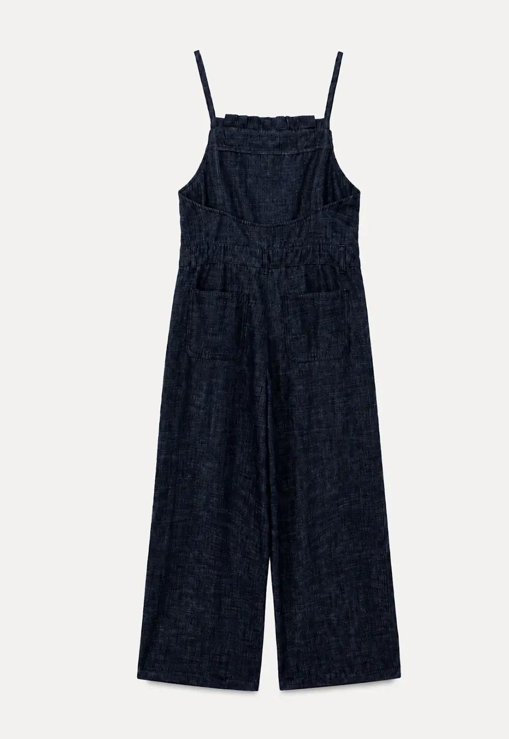 Ruched Waist Wide Leg Denim Jumpsuit