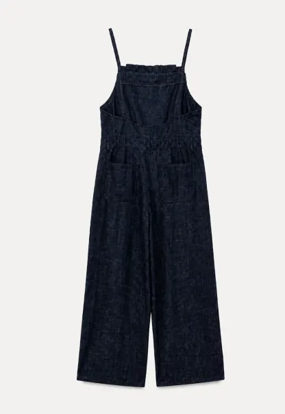 Ruched Waist Wide Leg Denim Jumpsuit