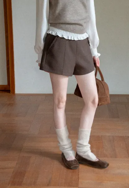 High Waist Pleated Shorts with Ruched Side Detail