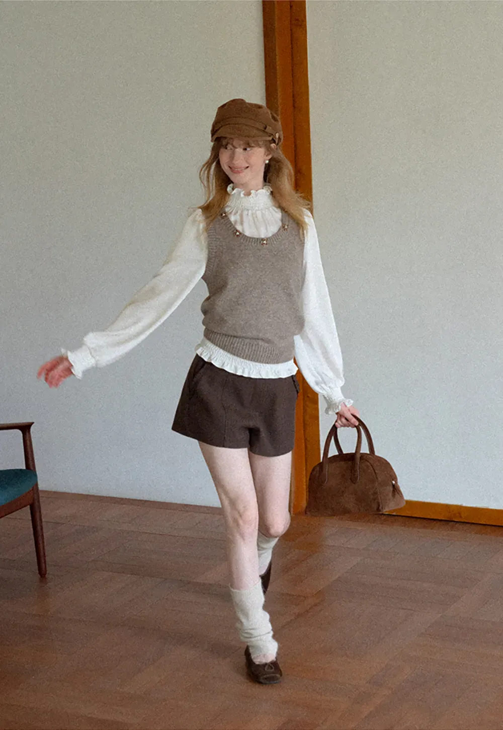 High Waist Pleated Shorts with Ruched Side Detail