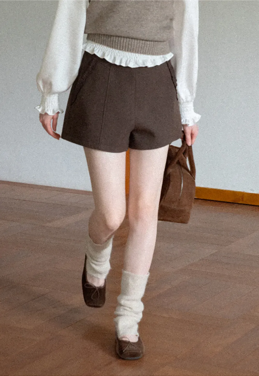 High Waist Pleated Shorts with Ruched Side Detail