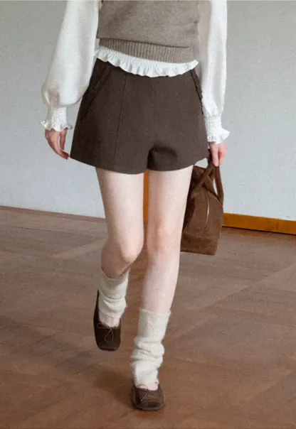High Waist Pleated Shorts with Ruched Side Detail
