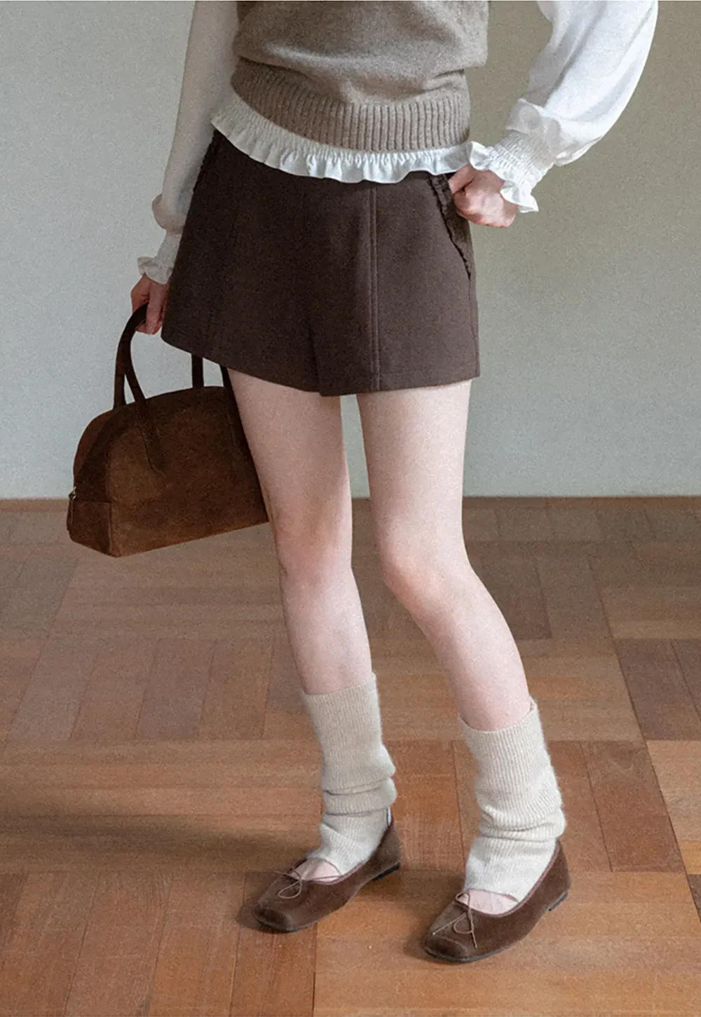 High Waist Pleated Shorts with Ruched Side Detail