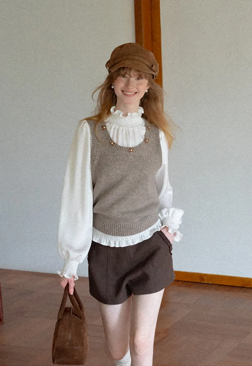 High Waist Pleated Shorts with Ruched Side Detail