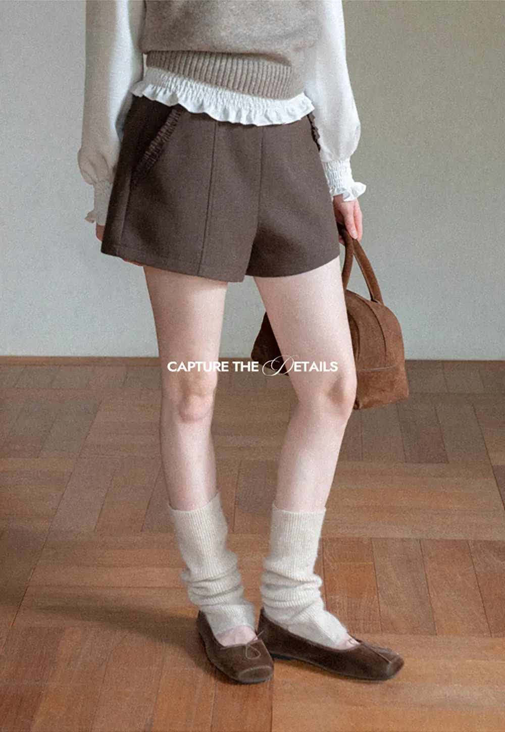 High Waist Pleated Shorts with Ruched Side Detail
