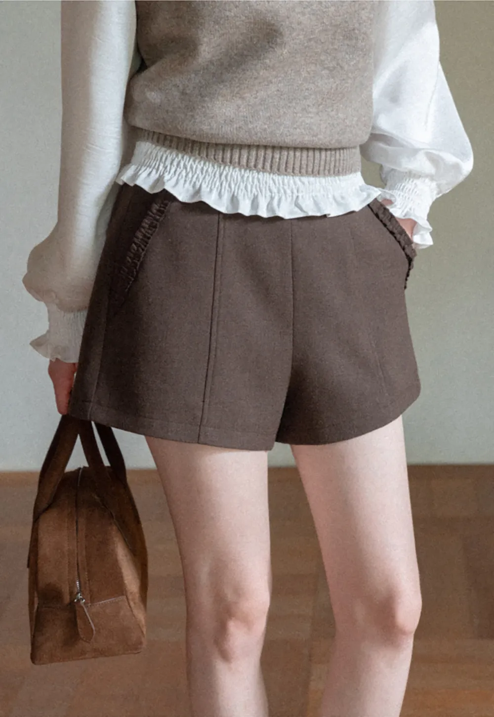 High Waist Pleated Shorts with Ruched Side Detail