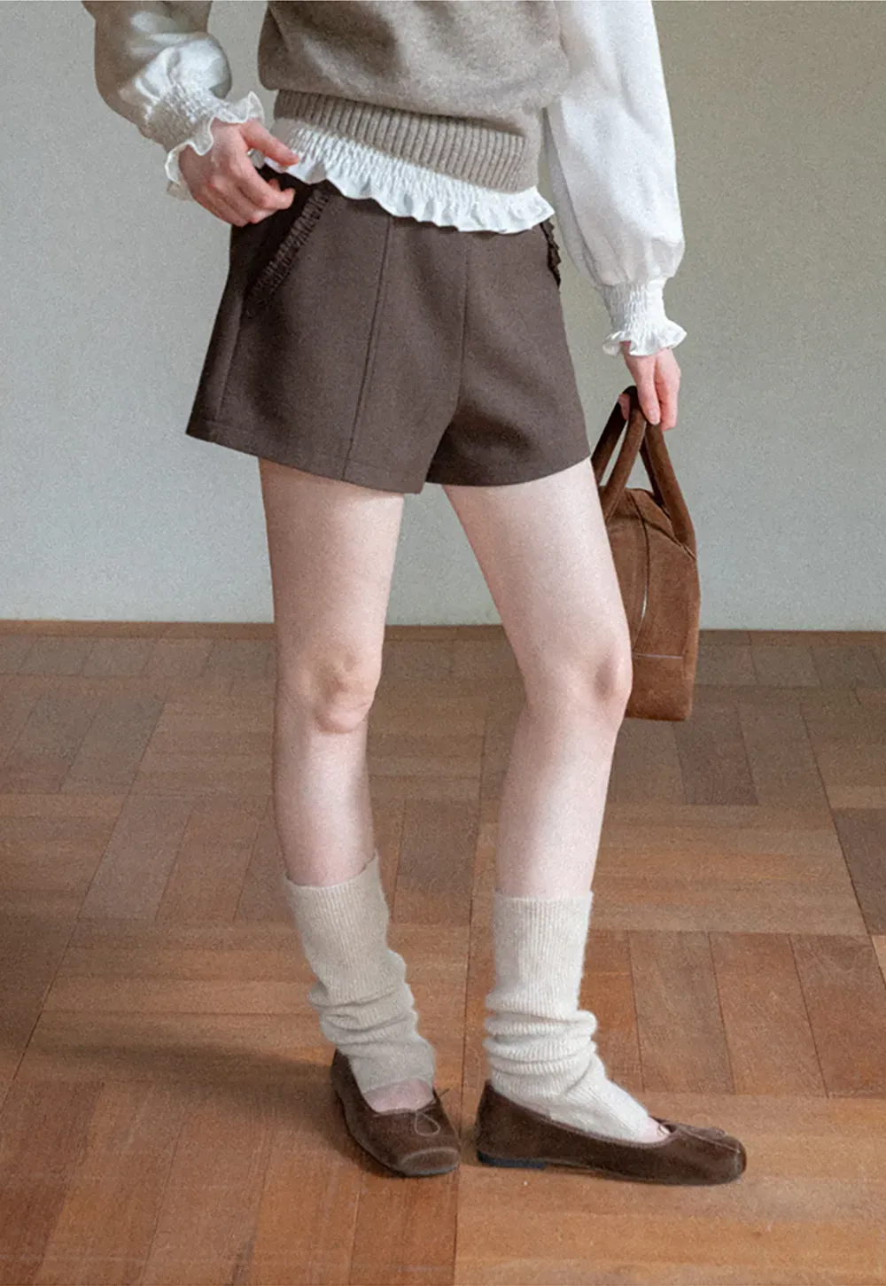 High Waist Pleated Shorts with Ruched Side Detail
