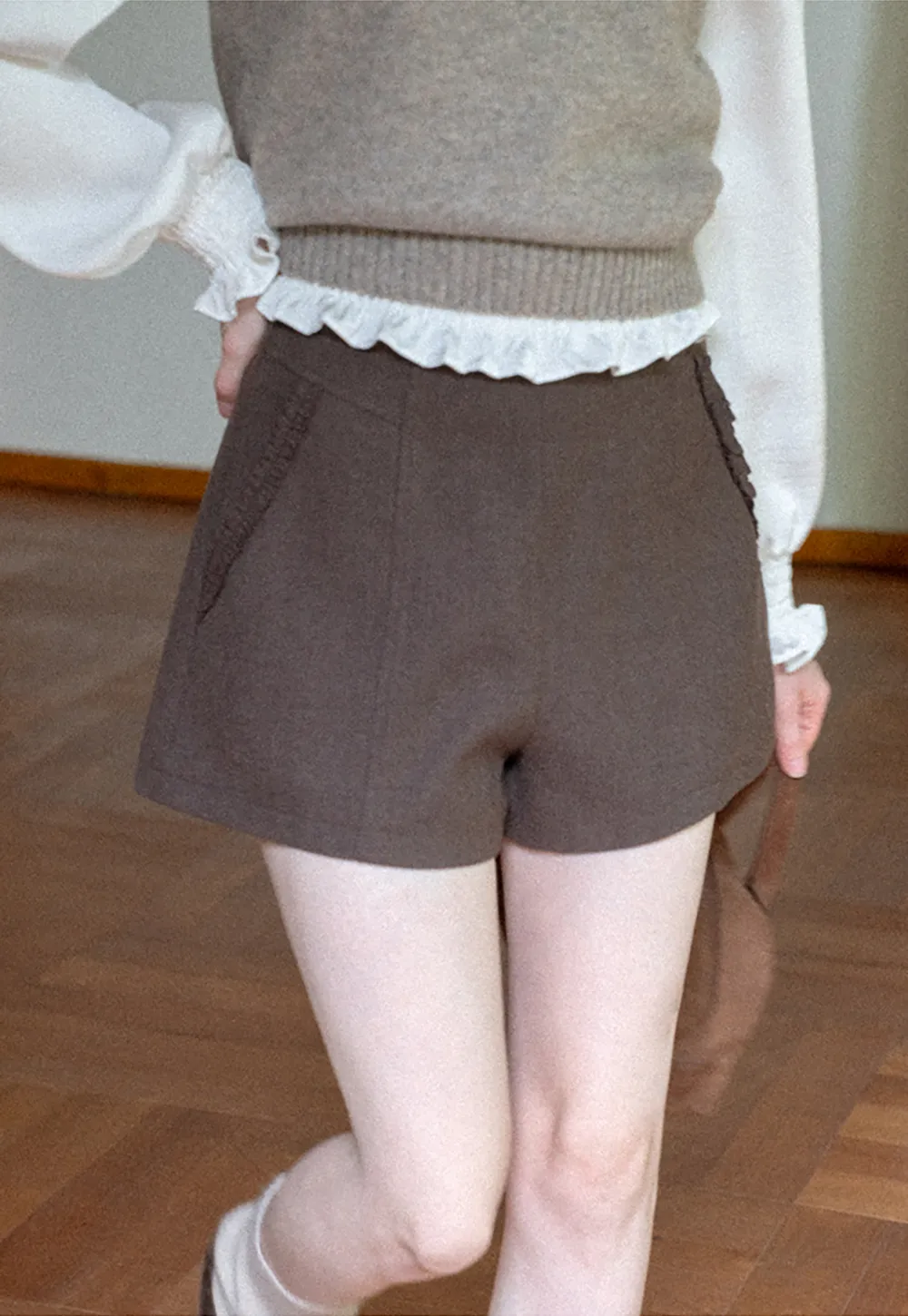High Waist Pleated Shorts with Ruched Side Detail