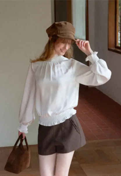 High Waist Pleated Shorts with Ruched Side Detail