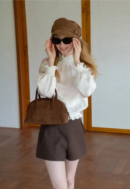 High Waist Pleated Shorts with Ruched Side Detail