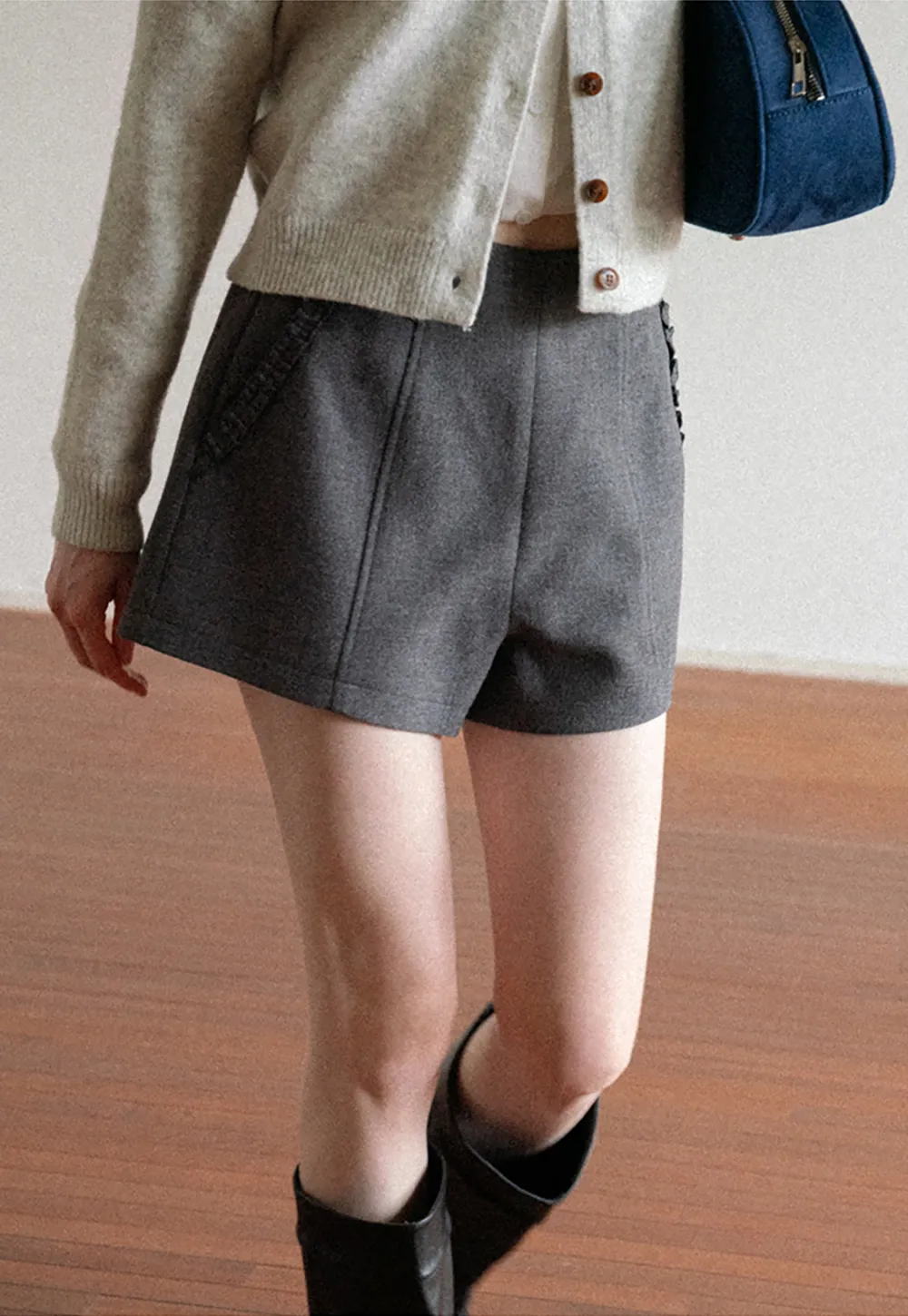 High Waist Pleated Shorts with Ruched Side Detail