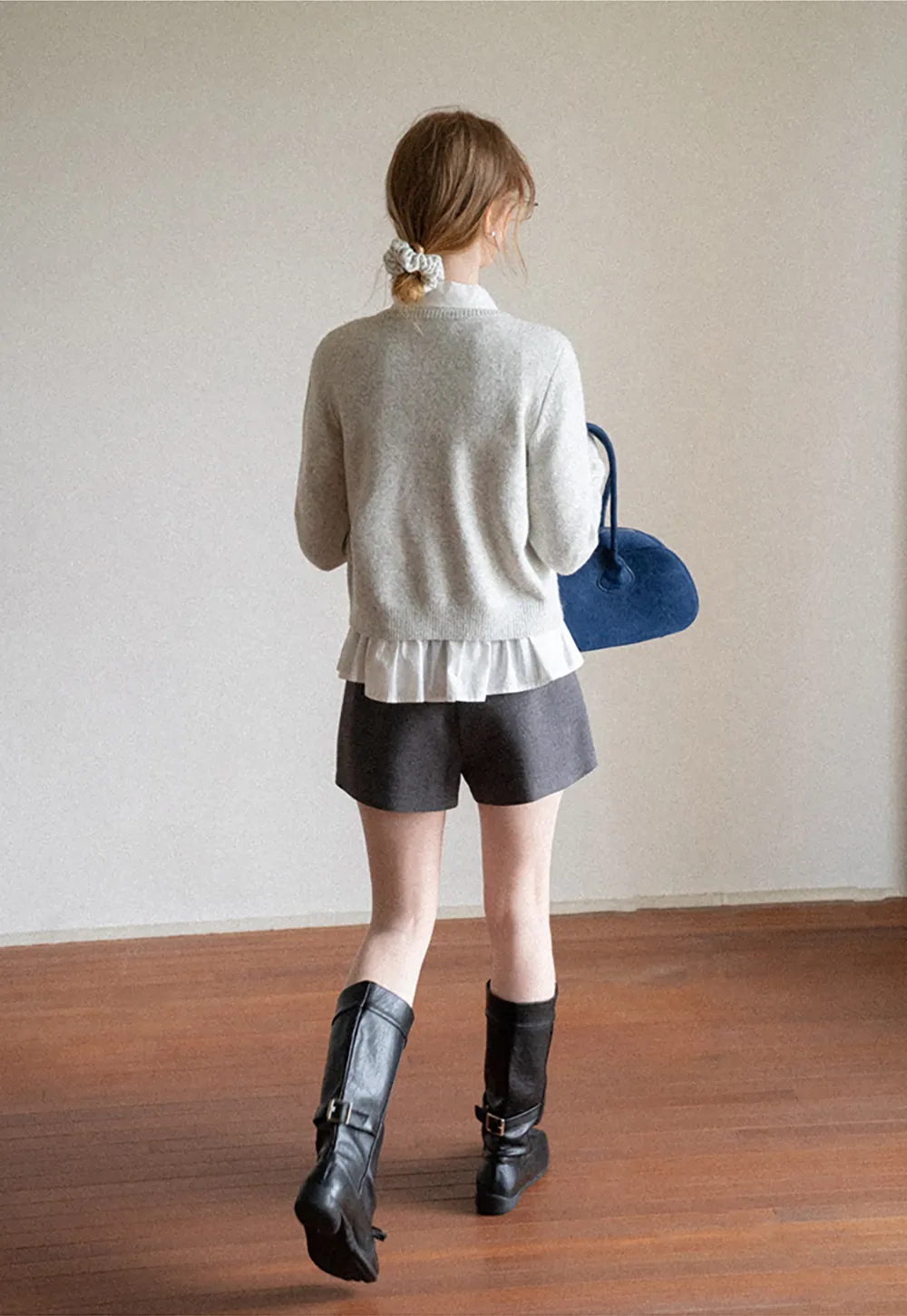 High Waist Pleated Shorts with Ruched Side Detail