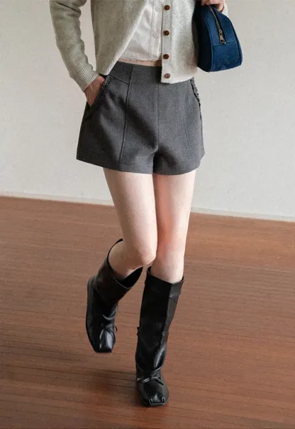 High Waist Pleated Shorts with Ruched Side Detail
