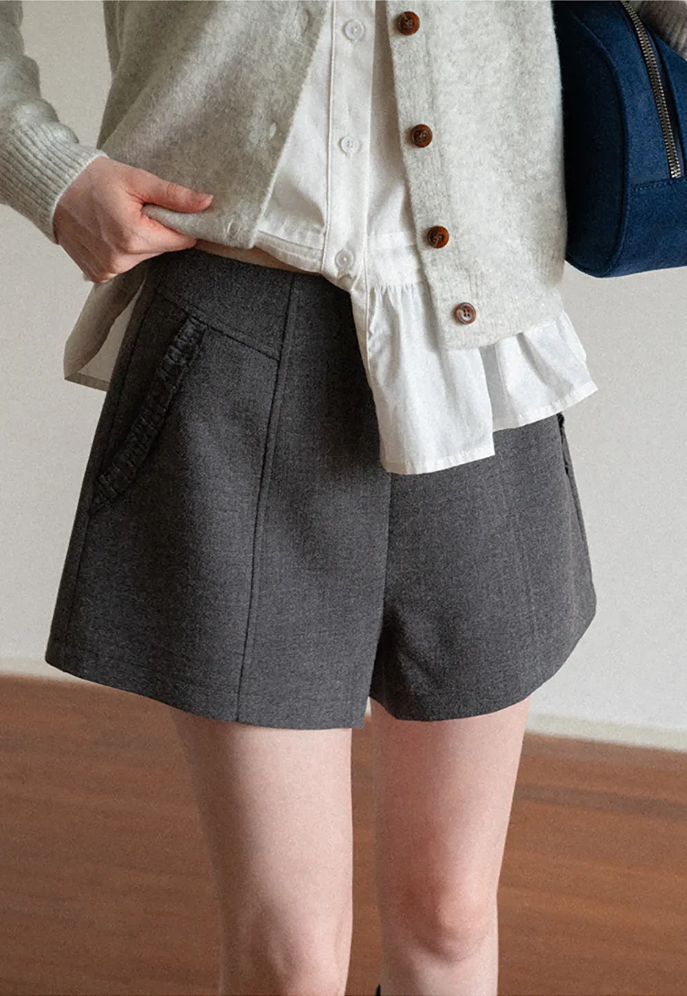 High Waist Pleated Shorts with Ruched Side Detail