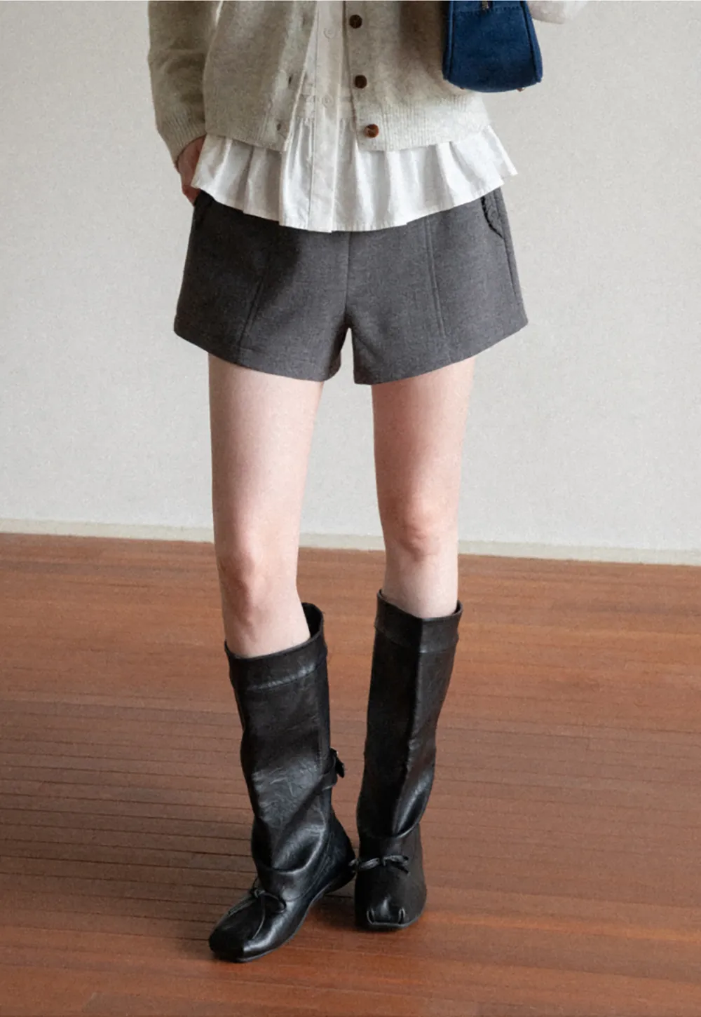 High Waist Pleated Shorts with Ruched Side Detail