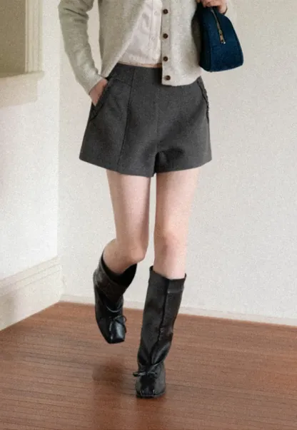 High Waist Pleated Shorts with Ruched Side Detail