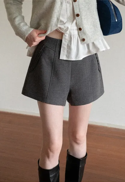 High Waist Pleated Shorts with Ruched Side Detail