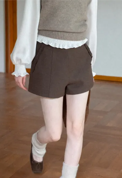High Waist Pleated Shorts with Ruched Side Detail