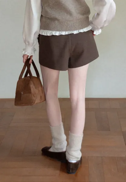 High Waist Pleated Shorts with Ruched Side Detail