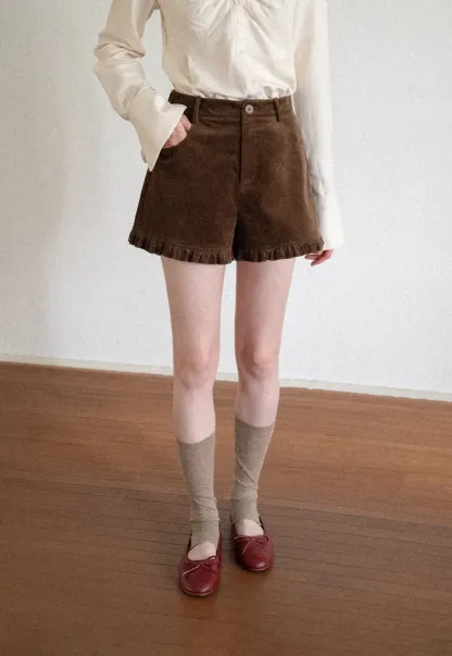 Ruffled Hem Corduroy Shorts