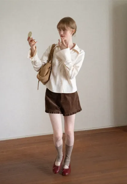 Ruffled Hem Corduroy Shorts