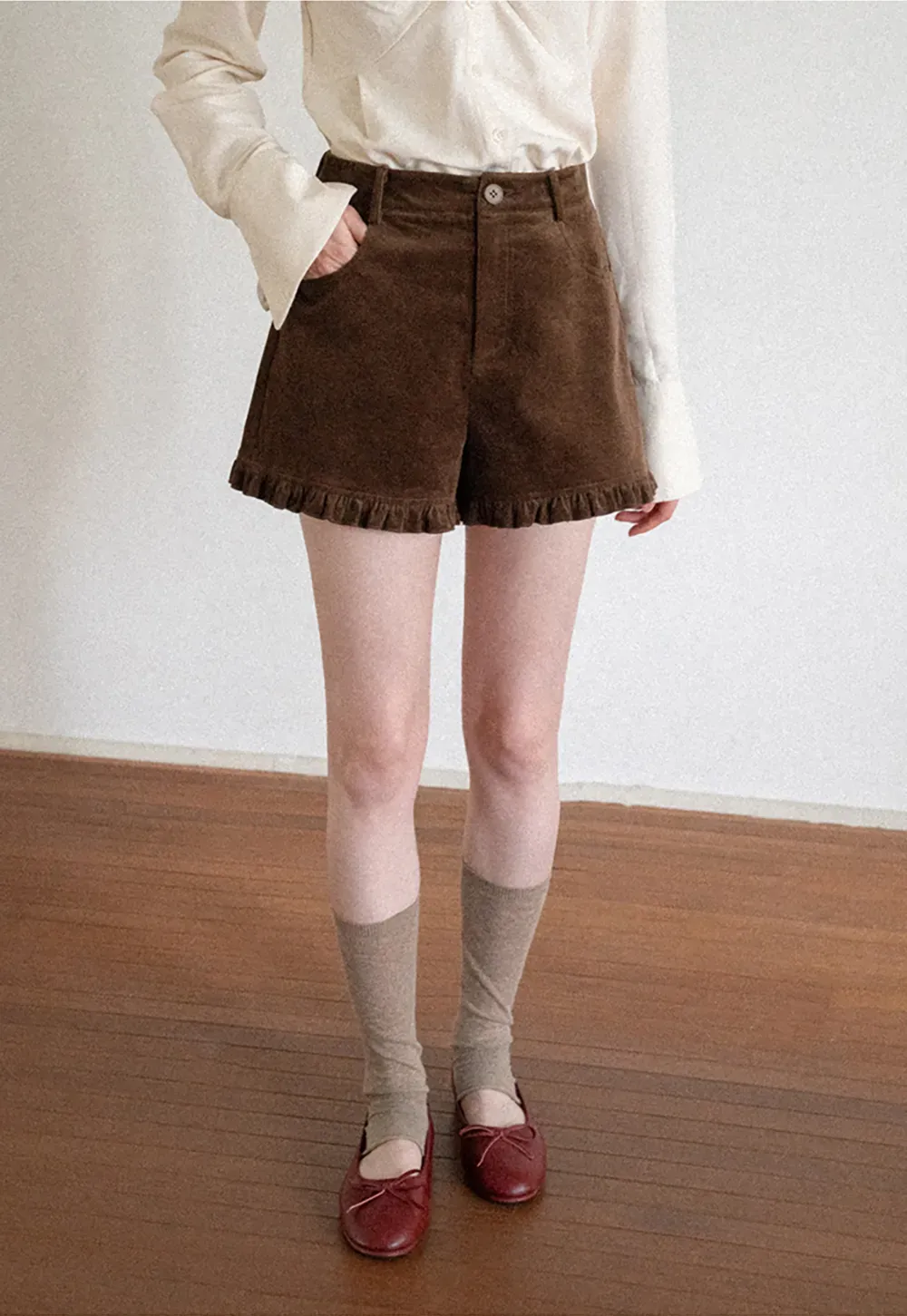 Ruffled Hem Corduroy Shorts