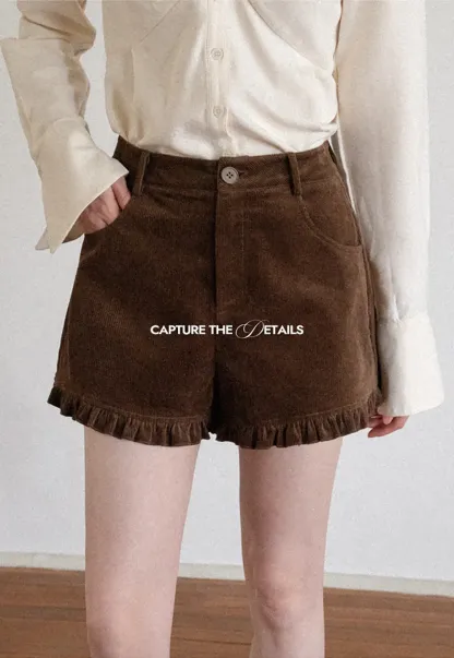 Ruffled Hem Corduroy Shorts