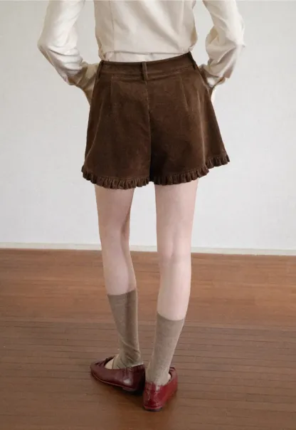 Ruffled Hem Corduroy Shorts