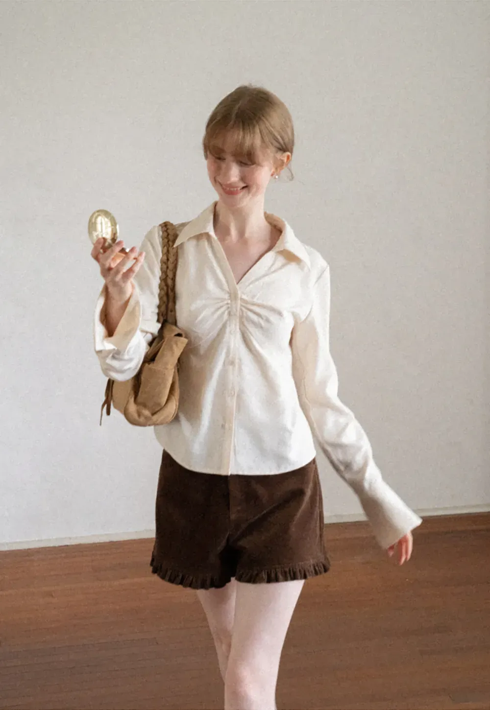 Ruffled Hem Corduroy Shorts