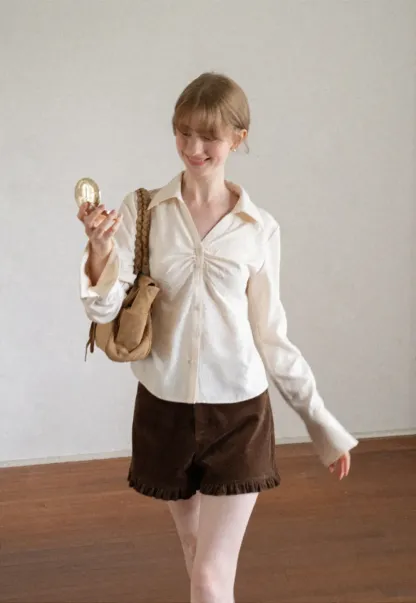 Ruffled Hem Corduroy Shorts